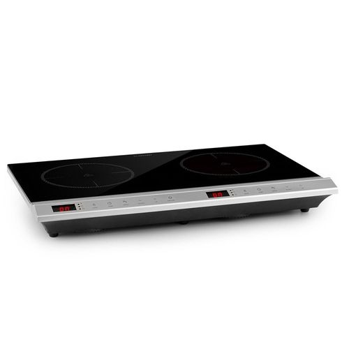 Klarstein Mistercook Duo Table De Cuisson Infrarouge 2 Zones - 3000 W De Puissance Max. - Panneau De Commande Tactile - Ecran Led - Minuterie - Argent