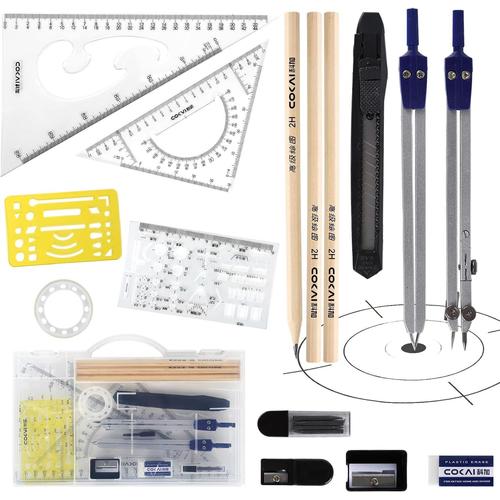 15 Pièces Kit De Geometrie Kit Pour Mathématiques Ensembles De Géométrie Dessin Compas Règles, Pour Étudiants Dessin Compas Kit De Géométrie Mathématique De Qualité Supérieure