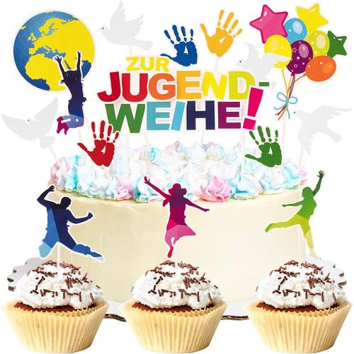 15Pcs Jugendweihe Cake Toppers Décoration Gâteau Figurines Gâteaux Toppers Cupcakes Fournitures