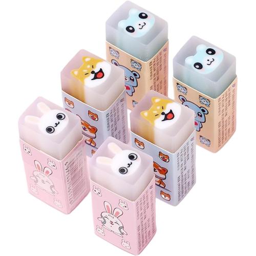 Lot De 6 Gommes D'animaux Mignon Gommes Rectangulaires Kawaii Caoutchouc De Papeterie Pour Enfants Étudiants, Gomme À Crayons Plastique Caoutchouc Gommes Pour L'école, La Peinture, Écriture