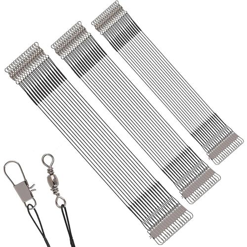 Lot De 60 Bas De Ligne De Pêche En Acier Inoxydable 17,8 Cm/22,9 Cm/27,9 Cm, En Acier Inoxydable Avec Émerillons, Kits De Fixation Pour Leurres, Appâts, Hameçons