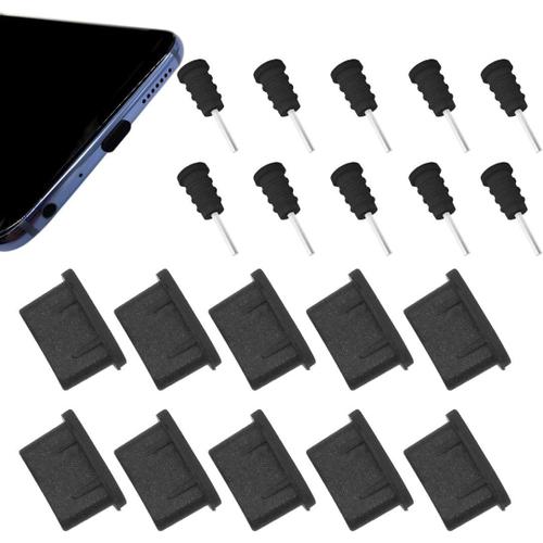 Lot de 10 Paires de Bouchons de poussière USB C pour Port de Charge et Prise d'écouteurs,Bouchons Anti-poussière en Silicone compatibles avec Les Ordinateurs Portables Samsung S10,Note, Pixel