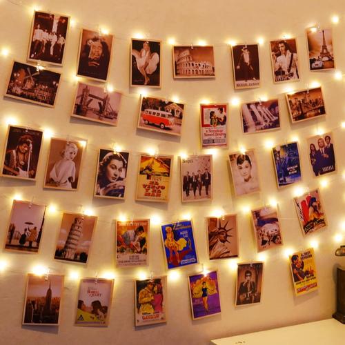 120LEDs Guirlande Lumineuse Photo, 12M USB Guirlande Photo Blanc chaud Avec 52 Clips & 10 crochets au mur¿Minuterie et 8 modes pour Chambre à Coucher Fête, Mariage, Décoration de Noël