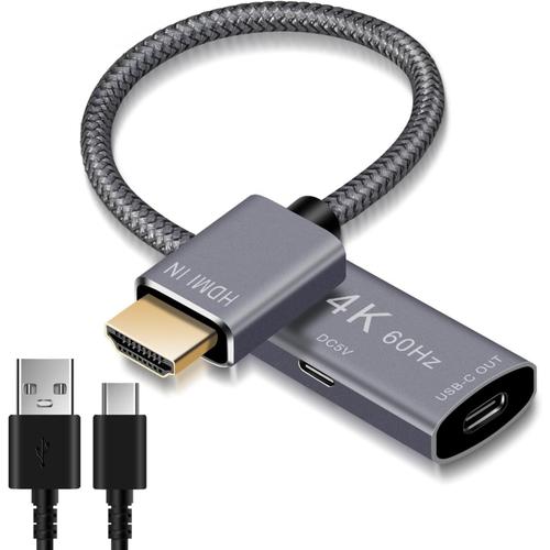 Adaptateur Câble HDMI Mâle vers USB-C Femelle avec Cordon Type C,Convertisseur d'Entrée USB Type C 3.1 Sortie HDMI,4K 60Hz USB C Thunderbolt 3 pour MacBook Pro,Mac,Chromebook,Nreal Air