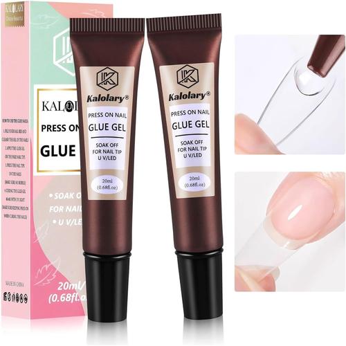 Colle Faux Ongles, 2 Pièces 20ml Colle Capsules Ongles Base Gel Uv Ongles Colle Faux Ongles Uv Extra Forte Gel Colle Ongle Uv Led Pour Pointes 