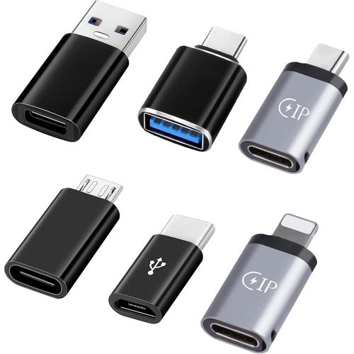 Adaptateur USB C 6PCS, Adaptateur USB C vers USB 3.0 OTG, USB 3.0 ver USB C, Micro USB vers USB C, Micro USB C vers USB, USB C vers Light-ning, Light-ning vers USB C