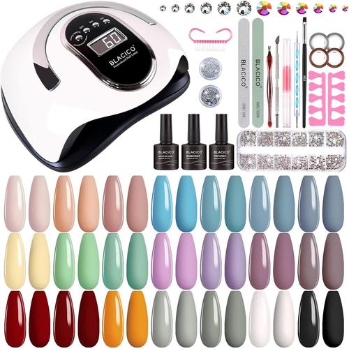 21 Couleurs Kit Vernis Semi Permanent avec 168W Lampe UV Vernis Semi Permanent, Kit Ongle Gel UV Complet, Base et Top Coat, Matte Top Coat Gel UV