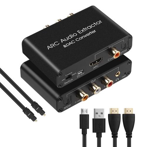 Extracteur audio HDMI ARC 192 kHz convertisseur DAC convertisseur audio ARC prend en charge l'audio numérique HDMI vers audio stéréo analogique RCA L/R coaxial SPDIF et adaptateur audio ARC jack 3,5