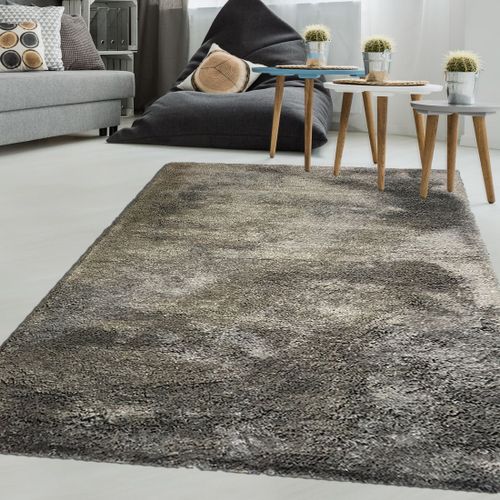 Tapis Longs Poils Shaggy 80x140 Rectangle Fait Main Gris Motif Uni Luxe