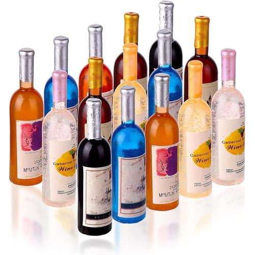 15 Pièces Bouteilles Miniatures, Bouteilles de Vin en Résine pour Maison de Poupée Mignonnes Bouteilles pour Bouteille de Vin pour Décorations de Table à Manger de de Poupée à l'échelle 1:12