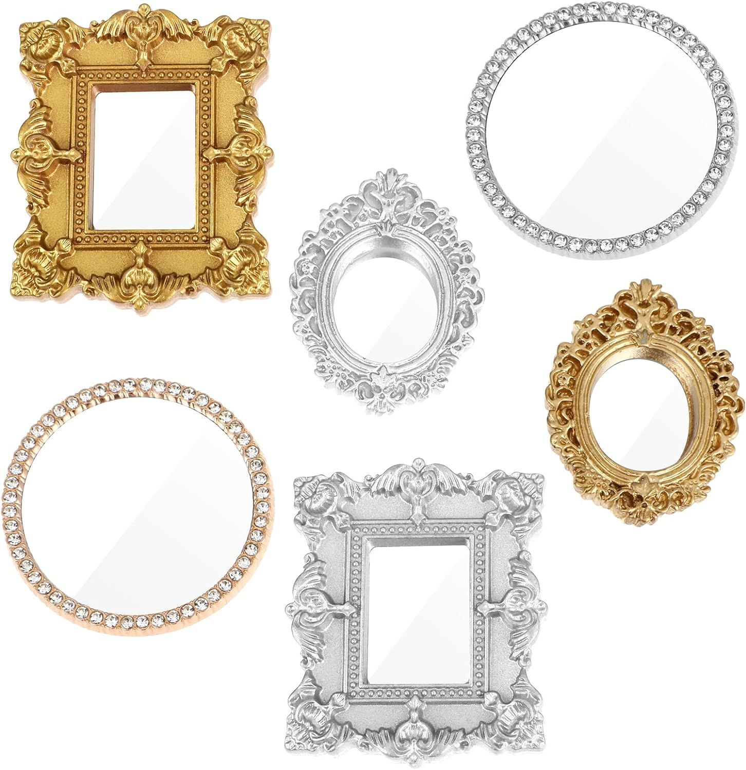 6pièces Miroir Classique Pour Maison De Poupée Miniature, 1:12 Accessoires De Chambre À Coucher Pour Meubles Miniatures Miroir Mural Baroque Victorien Pour Décoration Diy Pour Maison De Poupée