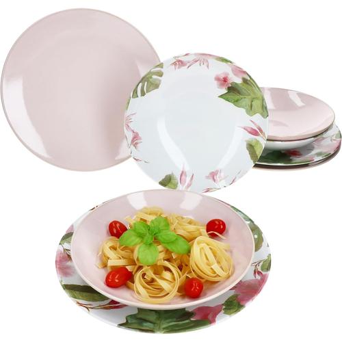 Multicolore Mäser Ossia Exotic Tearose Service De Table, 8 Pièces, Rose, Pour 4 Personnes, 4 Assiettes Creuses De 500 Ml, 4 Assiettes Plates De 500 Ml Et 4 Assiettes Plates En Rose Et Décor