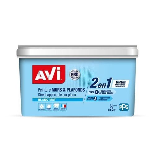 AVI Peinture pour mur et plafond monocouche. blanc. mat. 2.5l