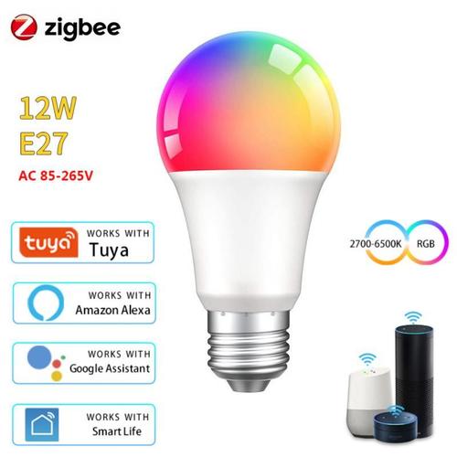 Ampoule LED intelligente Zigbee avec minuterie, prise en charge d'Alexa, Google Home, lampe Tuya, commande vocale, RVB, 12W, 15W, 18W