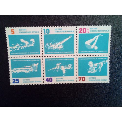 Timbre Allemagne / Rda Yt 620 A 625 Séries: Championnat D'europe De Natation 1962 ( 061112 )