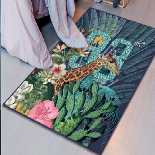 Tapis Enfant 60x90 Rectangle Tissé Bleu Jungle