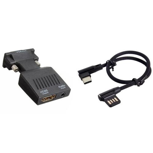 1 convertisseur adaptateur VGA mâle vers HDMI femelle 1080P et 1 pièce USB-C 3.1 type-c vers câble de données USB 2.0 droit