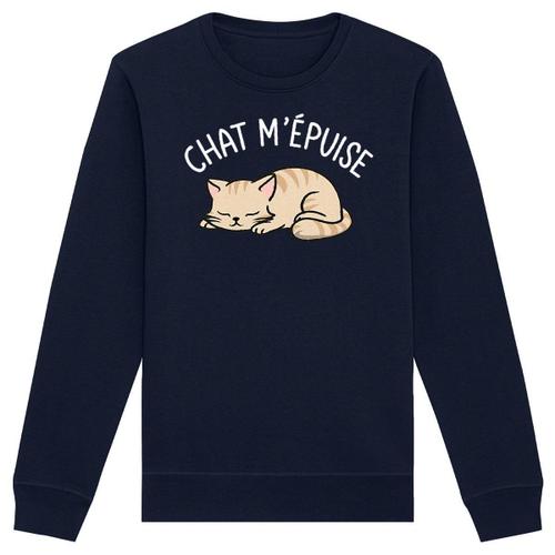 Sweat "Chat M'e?Puise" - Unisexe - Confectionné En France - Coton 100% Bio - Cadeau Animaux Anniversaire Original Rigolo