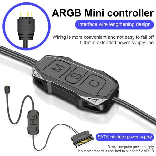 COl'hyMOON AR-1 ARGB Contrôleur Allonger Câble Large Compatibilité 3 Broches à SATA Pin Alimentation Noir Mini RVB Contrôleur pour Ventilateur