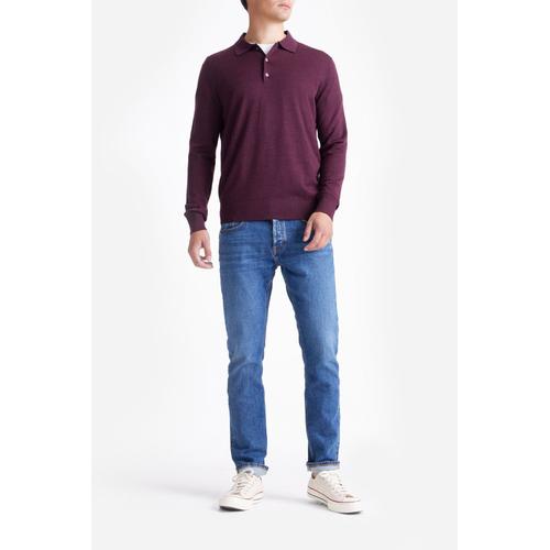 King Essentials The Robert Long Sleeve Polo Merino Burgundy Bordeaux Rouge Taille S