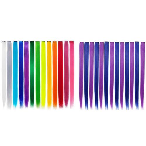 Extensions De Cheveux Colorées À Clips, 13 Pièces, 55cm, Violet + Bleu, Arc-En-Ciel 