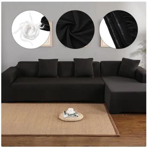 Housse De Canapé De Protection 3 +2 Places En L D'angle En Polyester Pour Meubles De Maison Douce Luxueuse - Noir