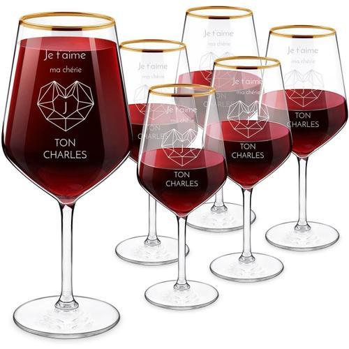 Chérie Ensemble De 6 Verres À Vin Pour Elle - Verres Personnalisés À Vin Rouge Et Blanc - Pour Anniversaire - Verres À Pied Pour Femme - Verres Avec Bord Doré Pour Maman - Chérie