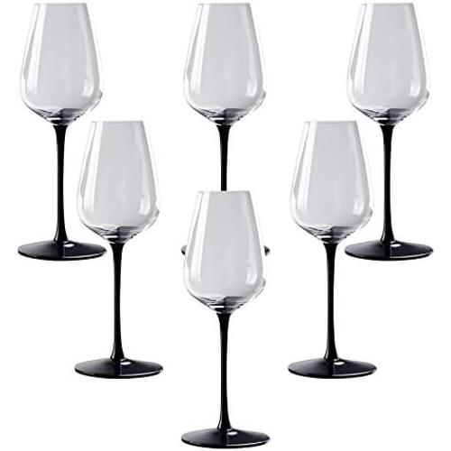 Tige Noire Lot De 6 Verres À Vin Transparents En Cristal Pour Vin, Margarita, Champagne, Brandy (Tige Noire)