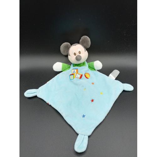 Doudou Plat Losange Mickey Bleu, Vert, Blanc - Étoiles Abc - Disney