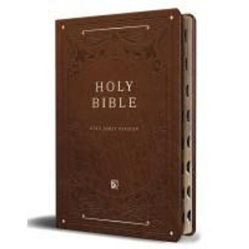 Kjv Holy Bible, Giant Print Thinline Large Format, Brown Premium Imitation Leath Er With Ribbon Marker, Red Letter, And Thumb Index