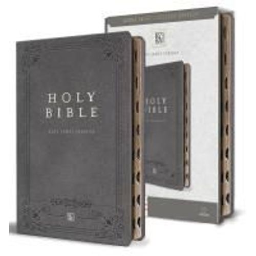 Kjv Holy Bible, Giant Print Thinline Large Format, Gray Premium Imitation Leathe R With Ribbon Marker, Red Letter, And Thumb Index