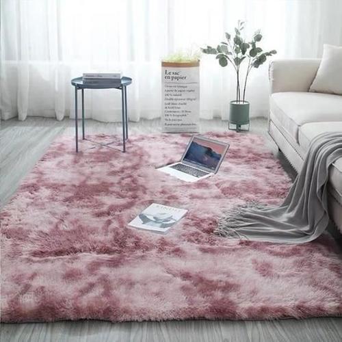 Tapis Shaggy Moderne Design Blanc Rose Polyester Salon Chambre Entree 120x200 Cm