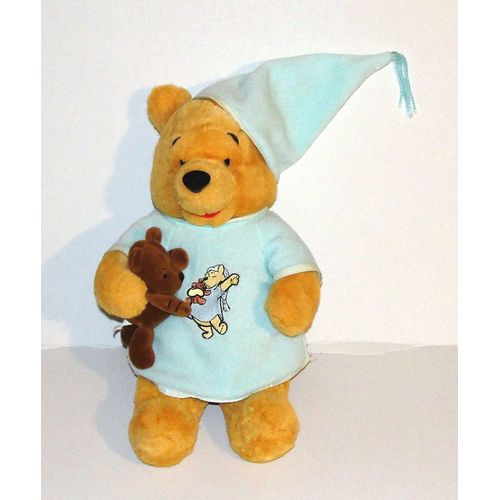 Peluche Winnie L'ourson En Pyjama Avec Son Doudou Petit Ours Marron