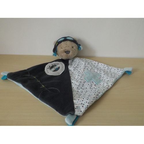 Doudou Ours Aviateur Lazare Bleu Sauthon