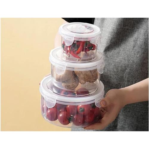 Transparent Conteneurs de Stockage Contenants De Stockage De Nourriture 3 Pièces PBA Pantry Cuisine Gratuit Contenants Conteneurs De Bento Clear Aurance Bento Bocaux Epices (Color : 3 Piece Set round)