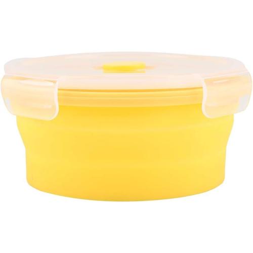 Jaune Boîte À Bento Ronde En Silicone 500 Ml Boîte À Lunch Pliable Conteneur De Nourriture Pour Micro-Ondes(Jaune)