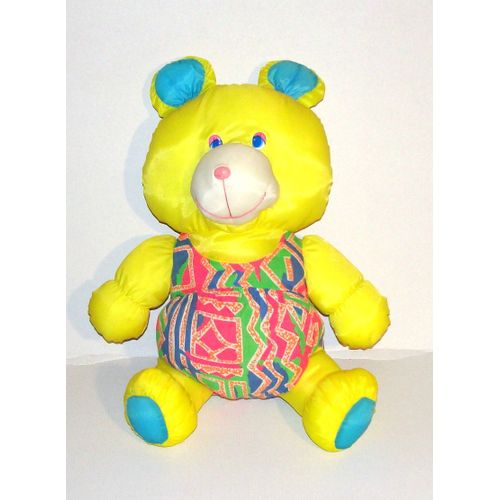 Peluche Ours Jaune En Toile Coloré Doudou Ours Toile Style Puffalump 46 Cm