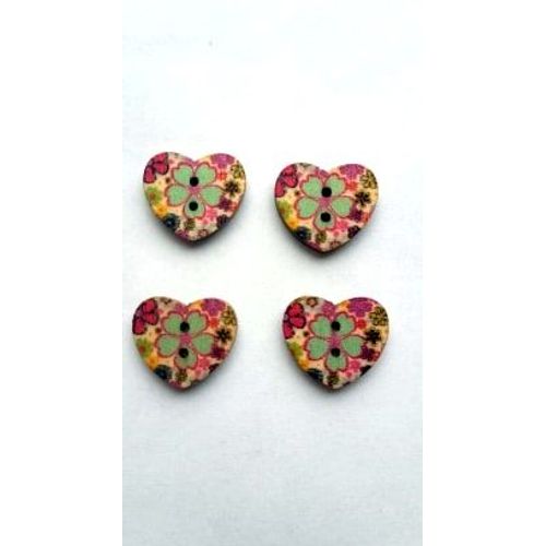 Mercerie Lot De 4 Boutons Décorés En Bois Forme Coeur
