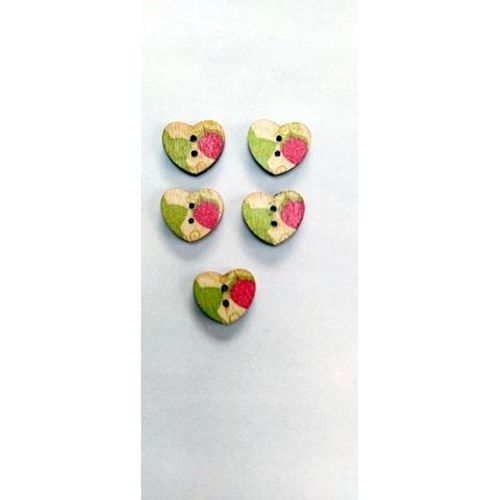 Mercerie Lot De 5 Boutons Décorés En Bois Forme Coeur
