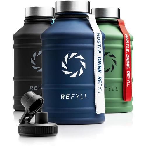 Bleu Marine X Gourde En Acier Inoxydable « Hero » De 1,3 L - Gourde De Fitness Pour Le Sport, La Gym - Anti-Fuite, Robuste, Sans Bpa - Convient Pour Les Boissons Gazeuses - Avec Couvercle De