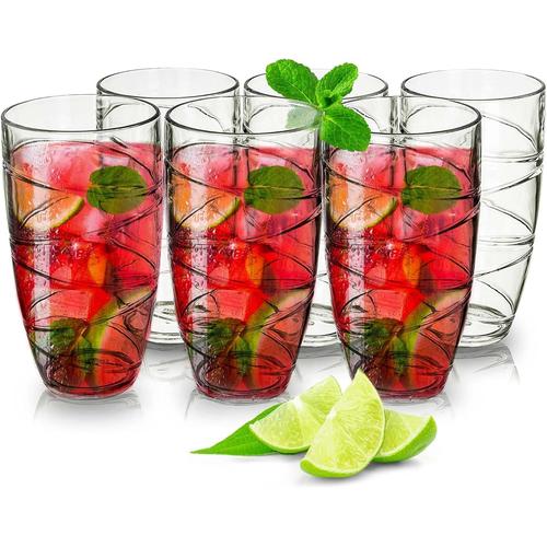 Clear Verre À Eau - Pack De 6 Verres Transparents En Plastique (550 Ml) Lot De Verre Incassable - Parfait Pour Les Fêtes, Piques-Niques, Usage Au Quotidien - Verres Cocktail Pour Adultes