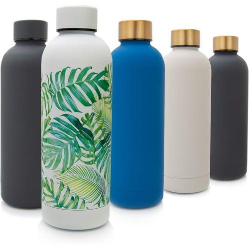 08 Tropical Leaves Bouteille D'eau En Acier Inoxydable 500ml ¿ Gourde Isotherme 0,5l Pour Bureau ¿ Bouteille D'eau Anti-Fuite Pour Dioxyde De Carbone ¿ Gourde Métallique Isolée Pour Le Thé Et Le Café