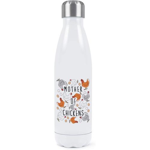 Mère De Poulets Double Mural Eau Bouteille Isolé Acier Inoxydable Sports Boissons 500ml Blanc