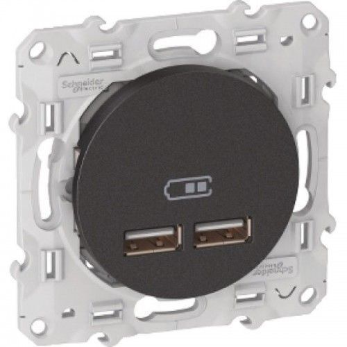 Prise chargeur USB - 2 x USB - Anthracite - Odace SCHNEIDER
