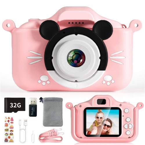 Appareil photo enfant, Appareil photo multifonctionnel,Photo,Vidéo,Minuteur,Selfie, rose