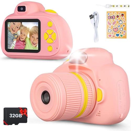 Appareil photo enfants, 4800w, 1200mAn, 32GB, vidéo, avec flash, rose