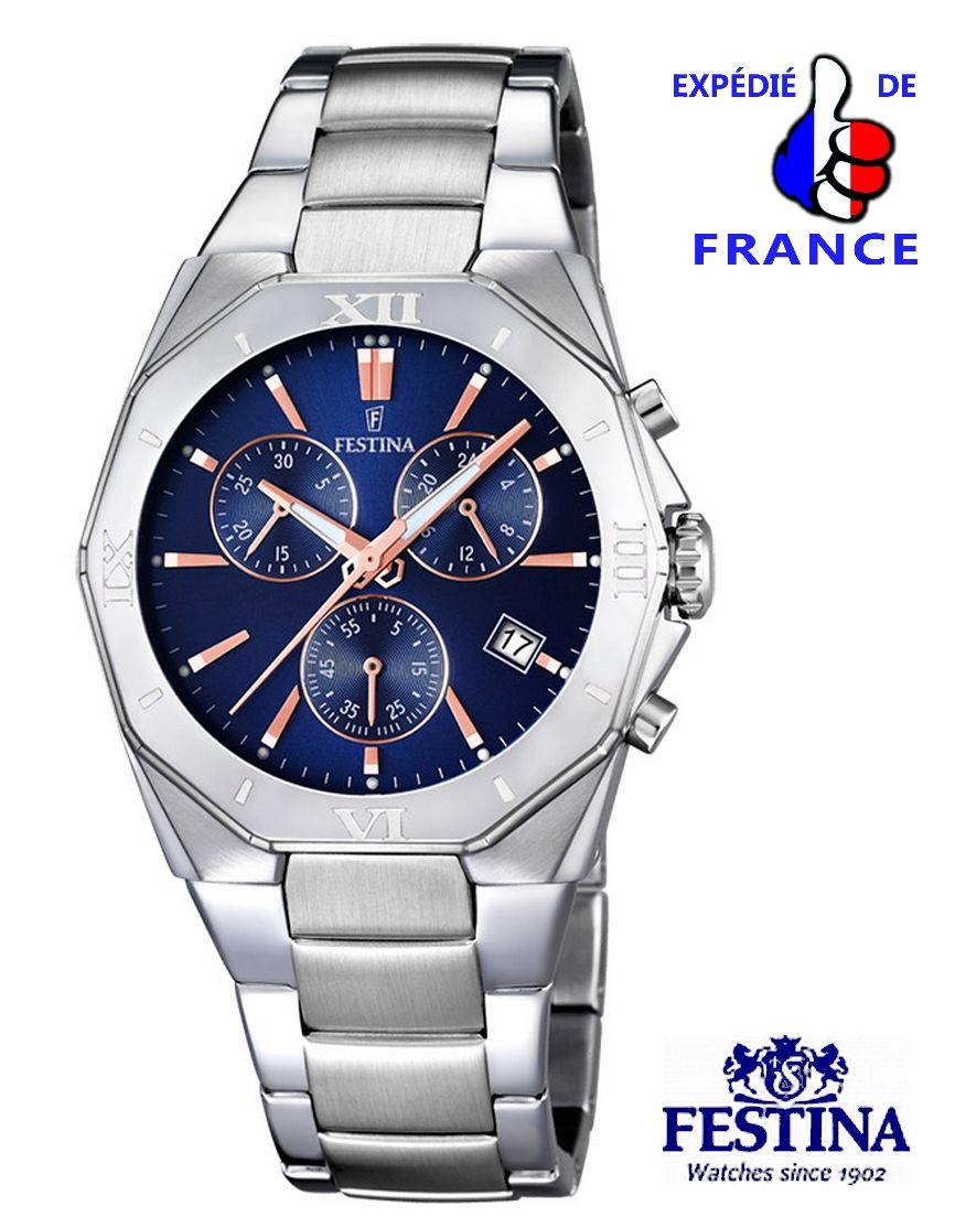 Montre FESTINA casual Homme chronomètre Bleu \u0026 Or - Acier argenté -  F16757/6 | Rakuten