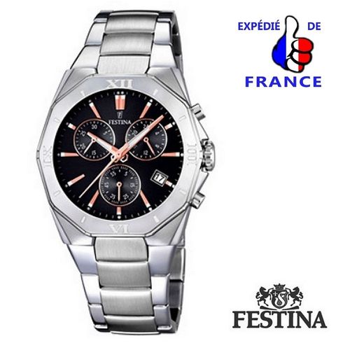 Montre Festina Casual Homme Chronomètre Noir & Or - Acier Argenté - F16757/7