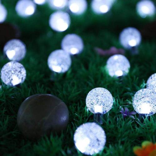 Guirlande Lumineuse Décorative Extérieure Boule À Bulles 30led Blanche Solaire: 12 Mètres 100 Lumières (Diamètre 1,7 Cm)