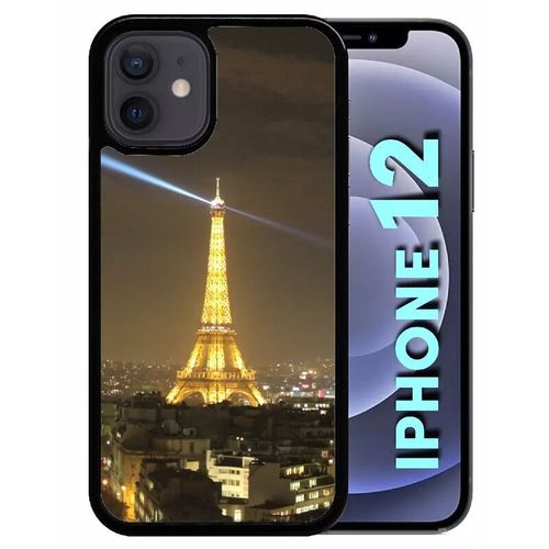 Coque Pour Iphone 12 - Tour Eiffel - Silicone - Noir